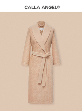 CallaAngel进口埃及棉时尚提花浴袍毛巾料纯棉柔软吸水长款浴衣女
