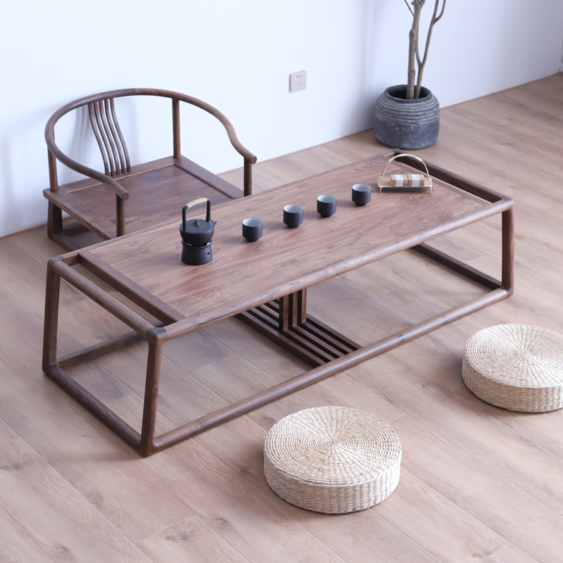 榻榻米日式黑胡桃木桌椅组合茶几