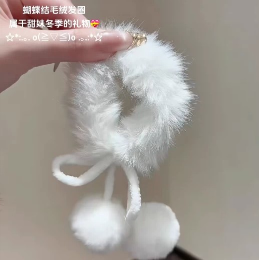 冬季保暖毛绒蝴蝶结发圈可爱发饰