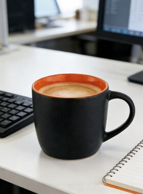 美式哑光黑色磨砂陶瓷咖啡杯彩色350ml出口陶瓷杯定制咖啡杯高温