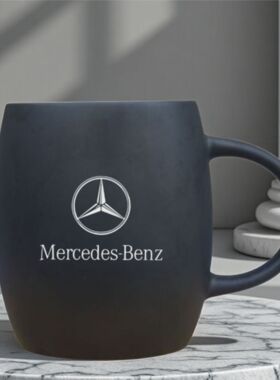奔驰咖啡杯黑色哑光磨砂陶瓷杯水杯定制款商务礼品耐高温马克杯子