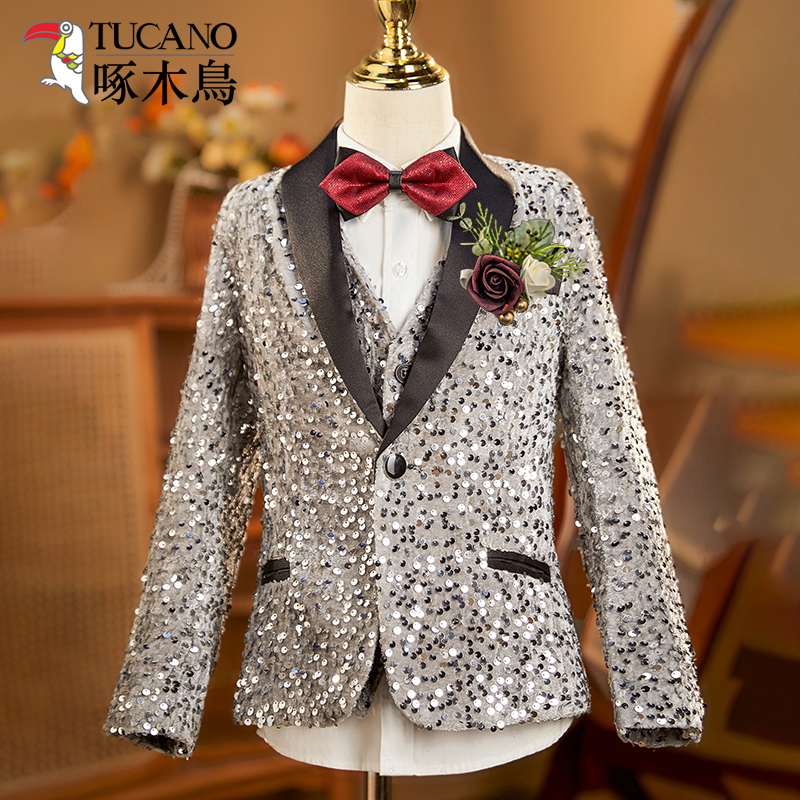 啄木鸟男童亮片晚主题节走秀服