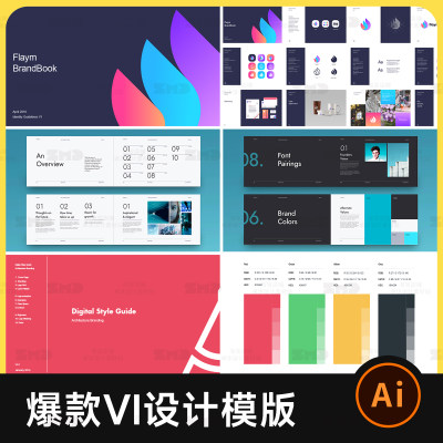 国外爆款VI设计模版/源文件高端企业品牌手册渐变商务科技AI格式