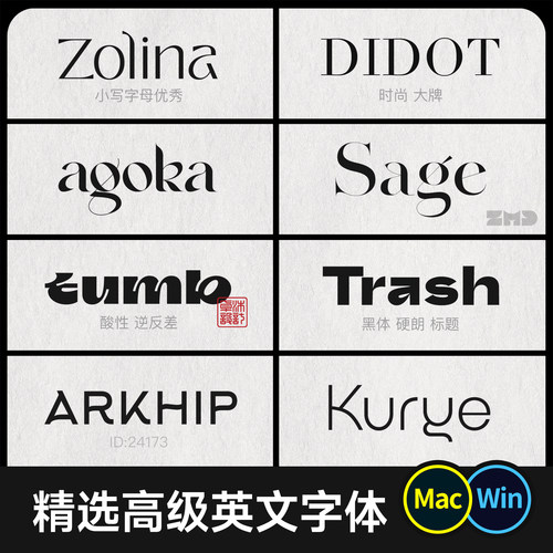 70+高级感时尚英文字体包衬线手写卡通ps ai procreate字体包下载