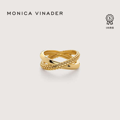 Monica Vinader莫妮卡编织纹交叉戒指复古金色戒指女设计感巴恩风