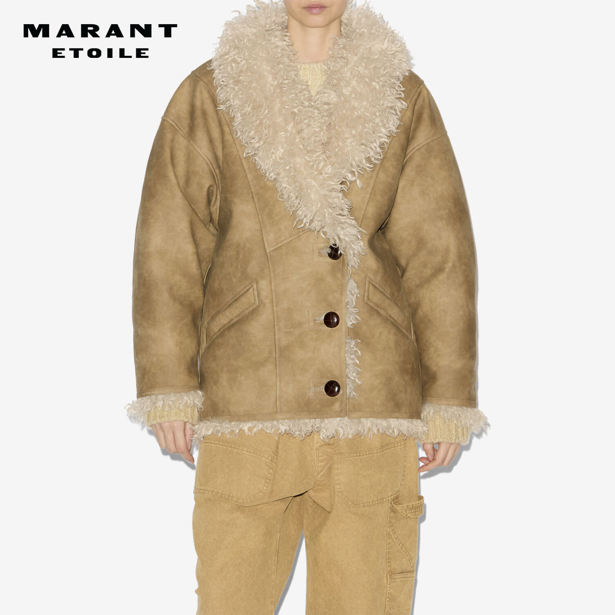 MARANT ETOILE2025早秋新款CLEA毛领翻皮大衣女