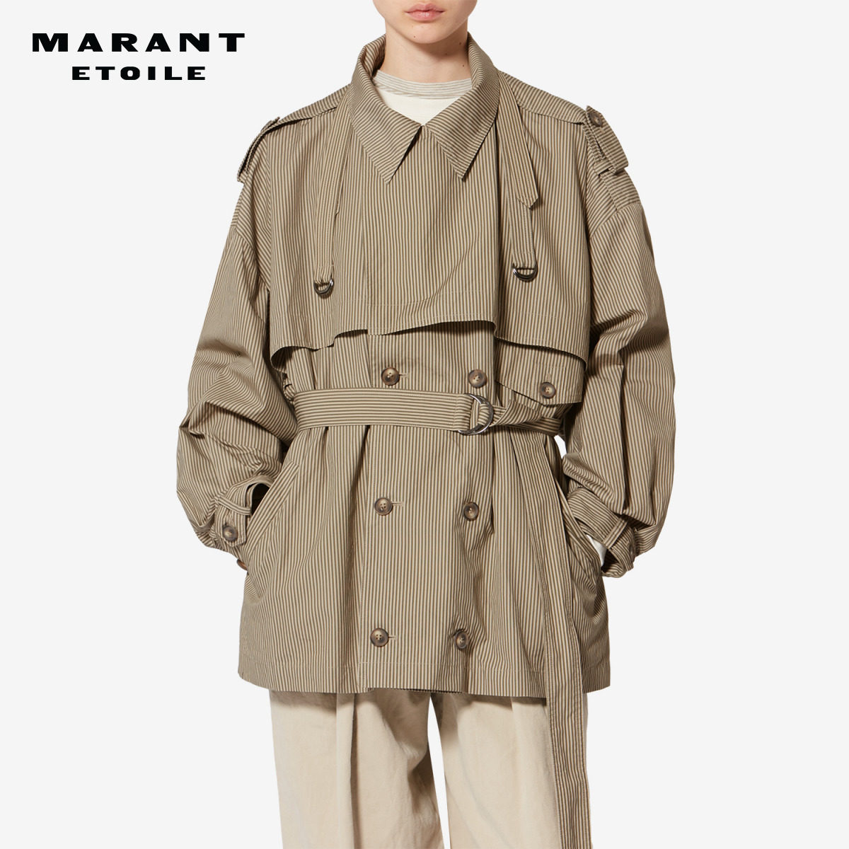 MARANT ETOILE2026春夏新款CLAYA 条纹短款棉质风衣夹克女