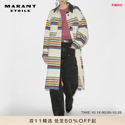MARANT ETOILE DJILA法式长款条纹羊毛混纺衬衫式外套女