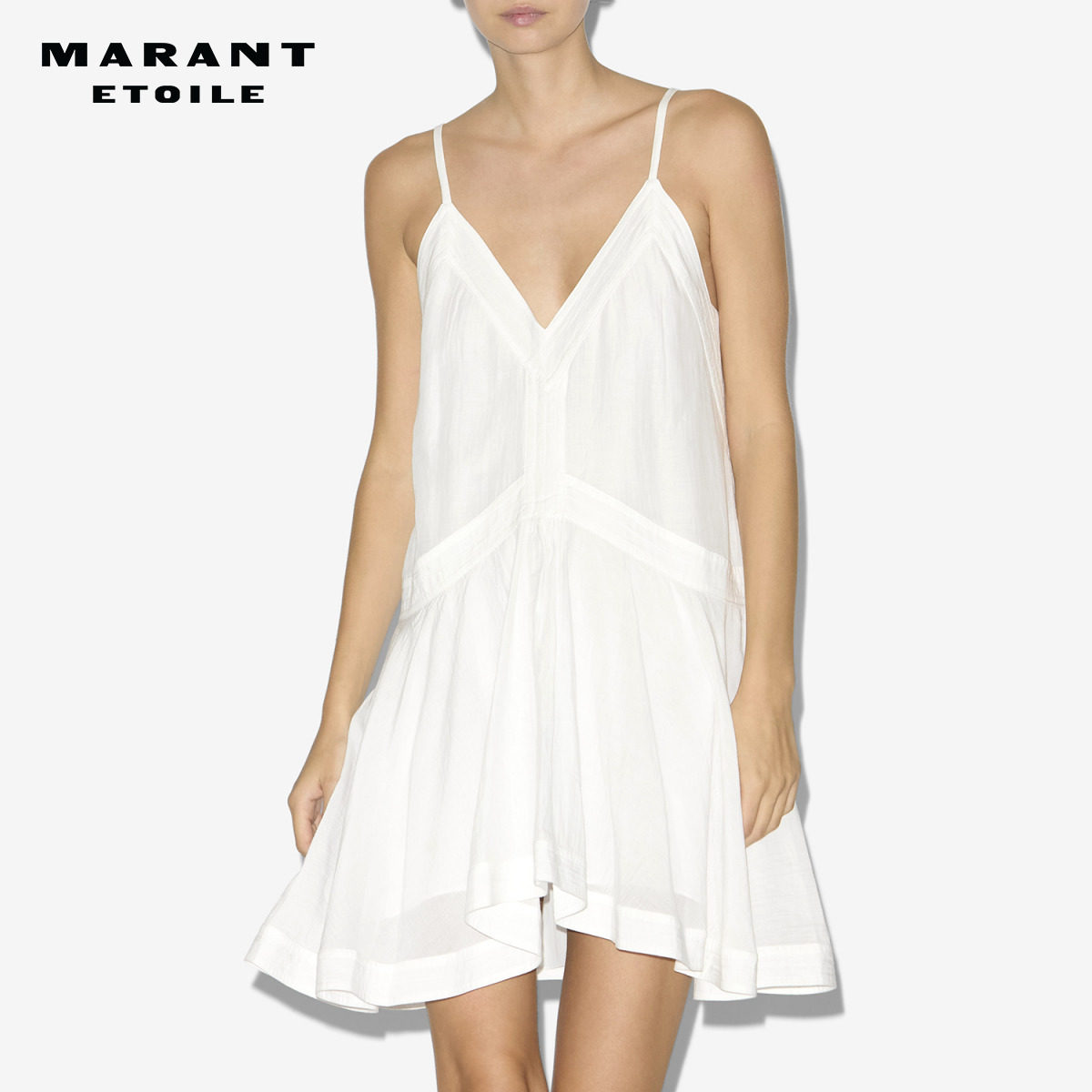 MARANT ETOILE DANIELLE法式V领棉质白色吊带连衣裙女