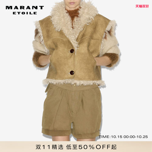 MARANT ETOILE CLARA毛领无袖背心女