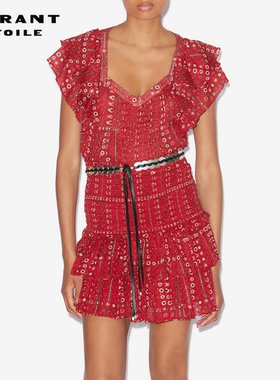 MARANT ETOILE2025 MADRANA浪漫法式红色荷叶边上衣女