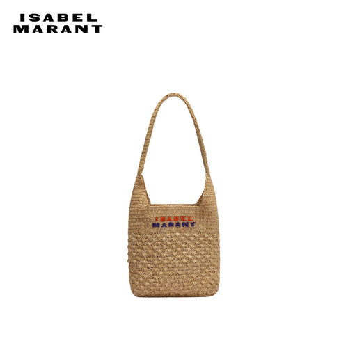 ISABEL MARANT PRAIA 小号条纹拉菲草手提包