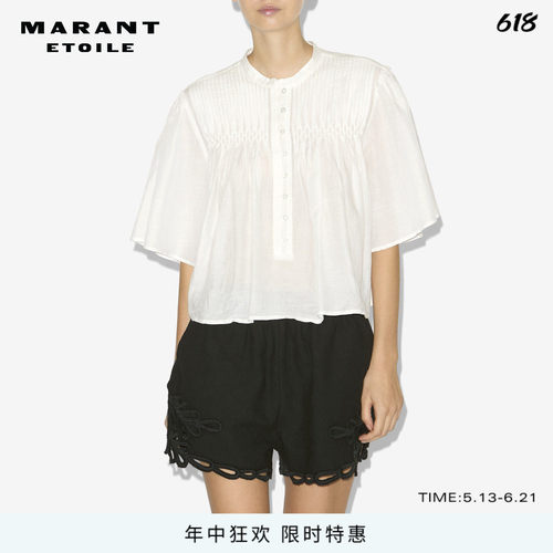 MARANT ETOILE2025 DESTINY风琴褶圆领中袖纯色上衣女