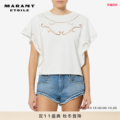 【26早秋新品】MARANT ETOILE EOLINE重磅棉平纹针织镂空刺绣T恤