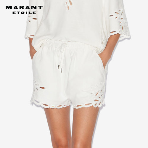 MARANT ETOILE2025 SAFA法式白色镂空花纹抽绳短裤女