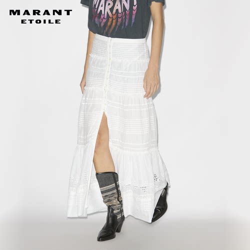 MARANT ETOILE DUSTA法式蕾丝荷叶边棉质半身长裙