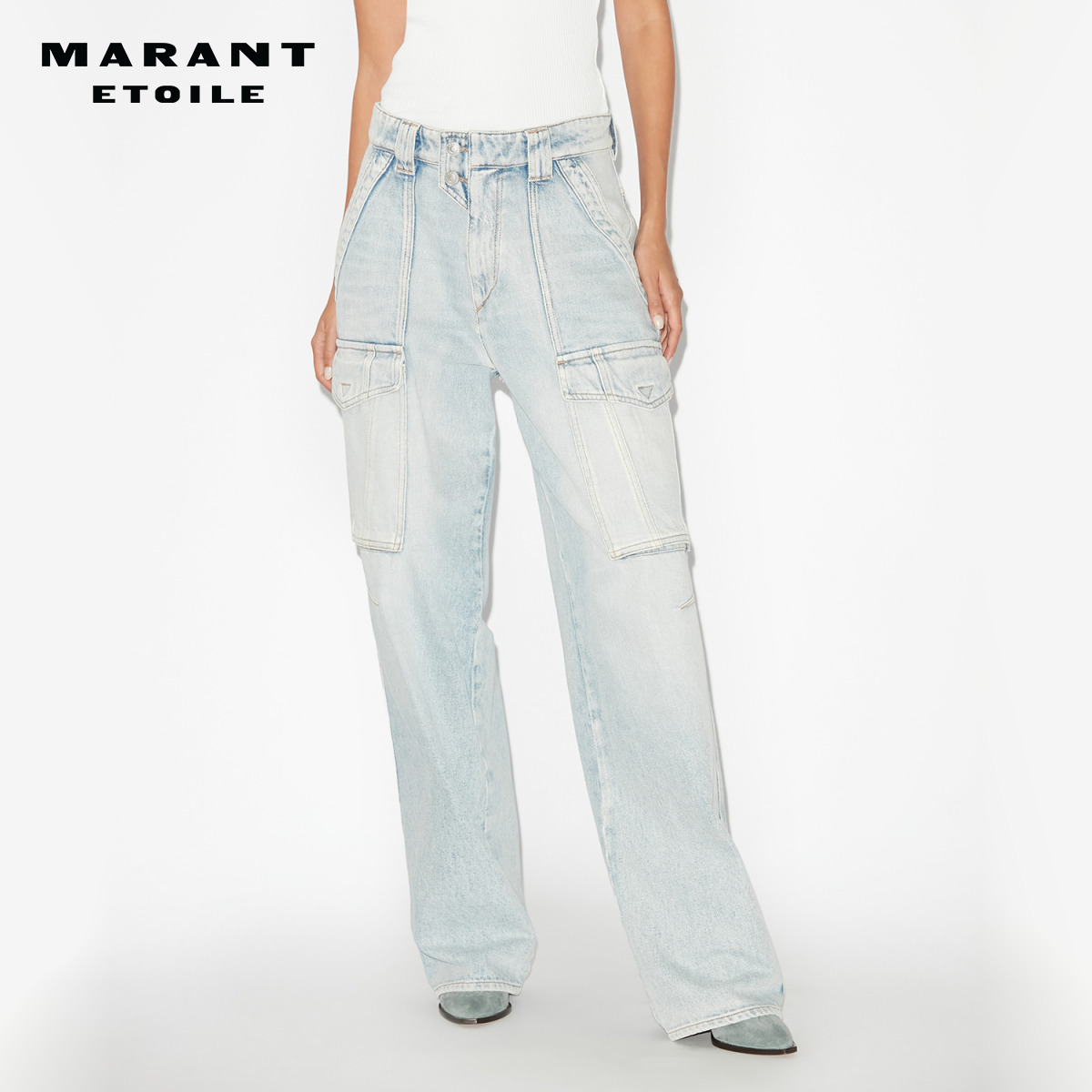 MARANT ETOILE HEILANI浅色法式宽松女式水洗牛仔长裤