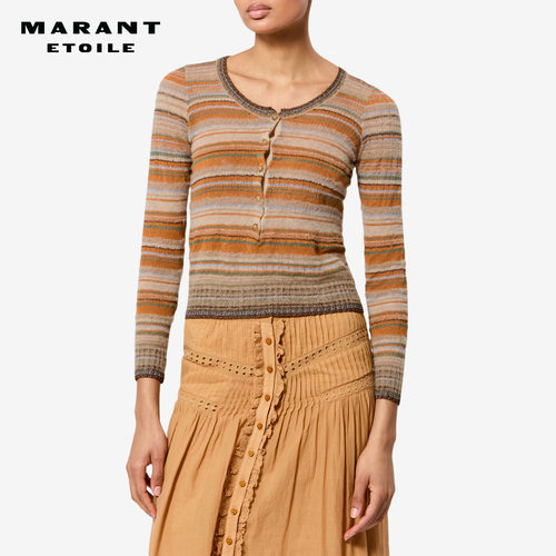 【26早秋新品】MARANT ETOILE FREDERICA亚麻混纺条纹细针织衫