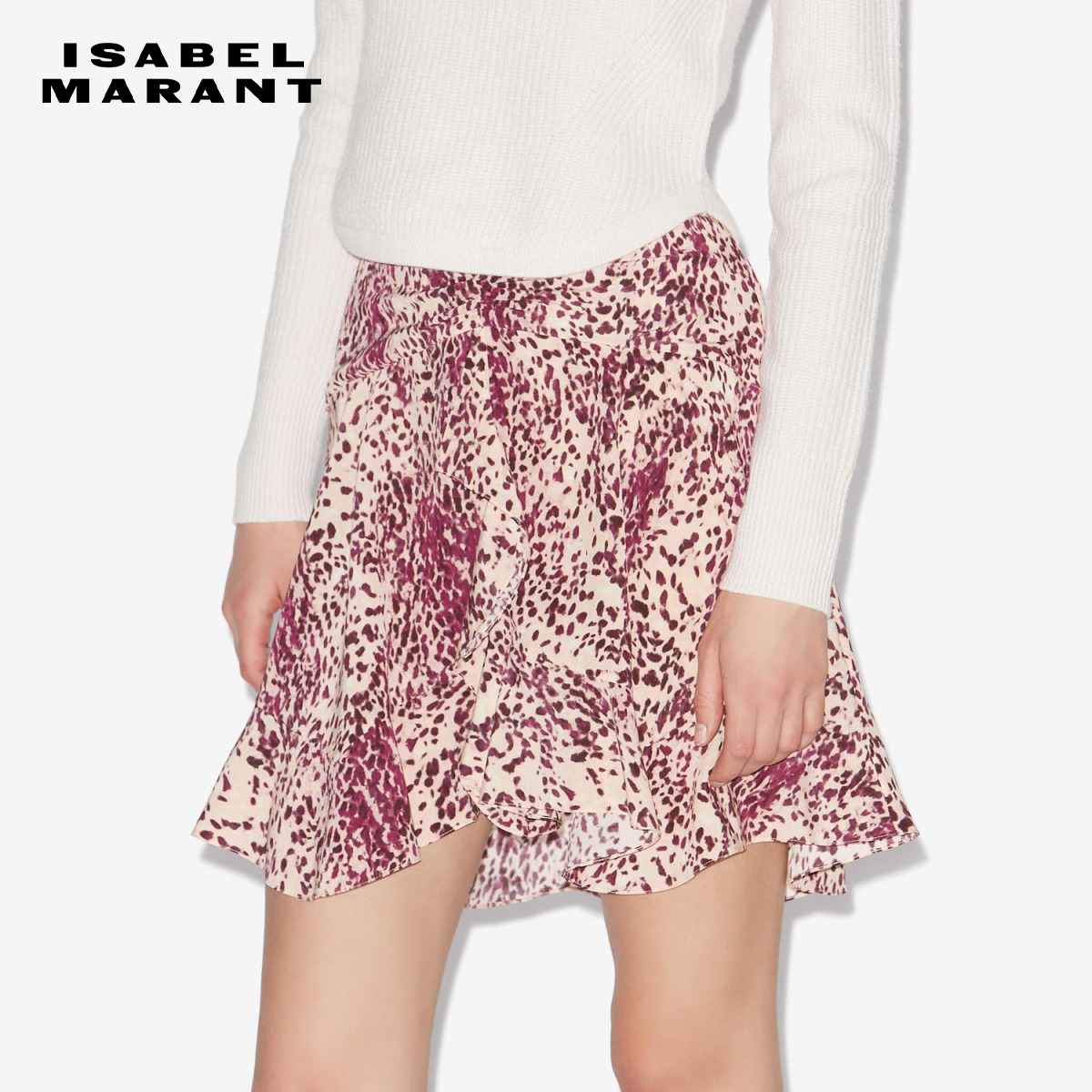 ISABEL MARANT2025 OZANY法式褶皱荷叶边印花短裙女