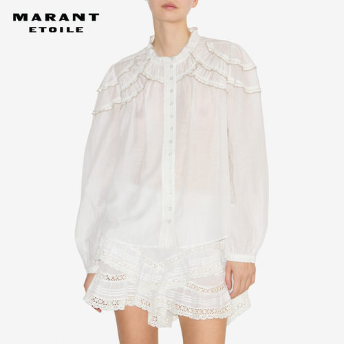 MARANT ETOILE2026春夏新款CHRISTA 波西米亚风荷叶边棉纱罩衫