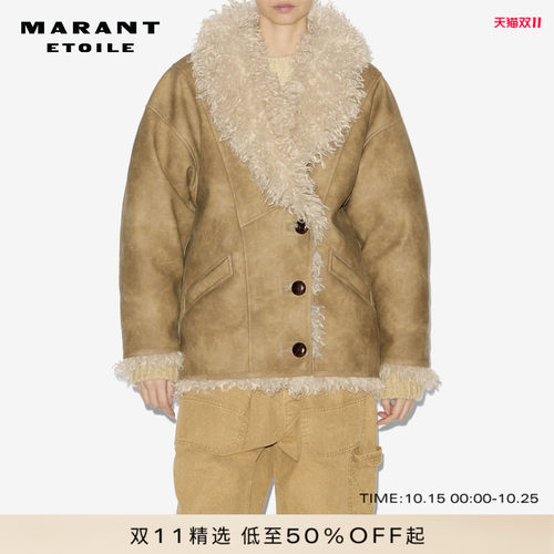 MARANT ETOILE CLEA毛领翻皮大衣女