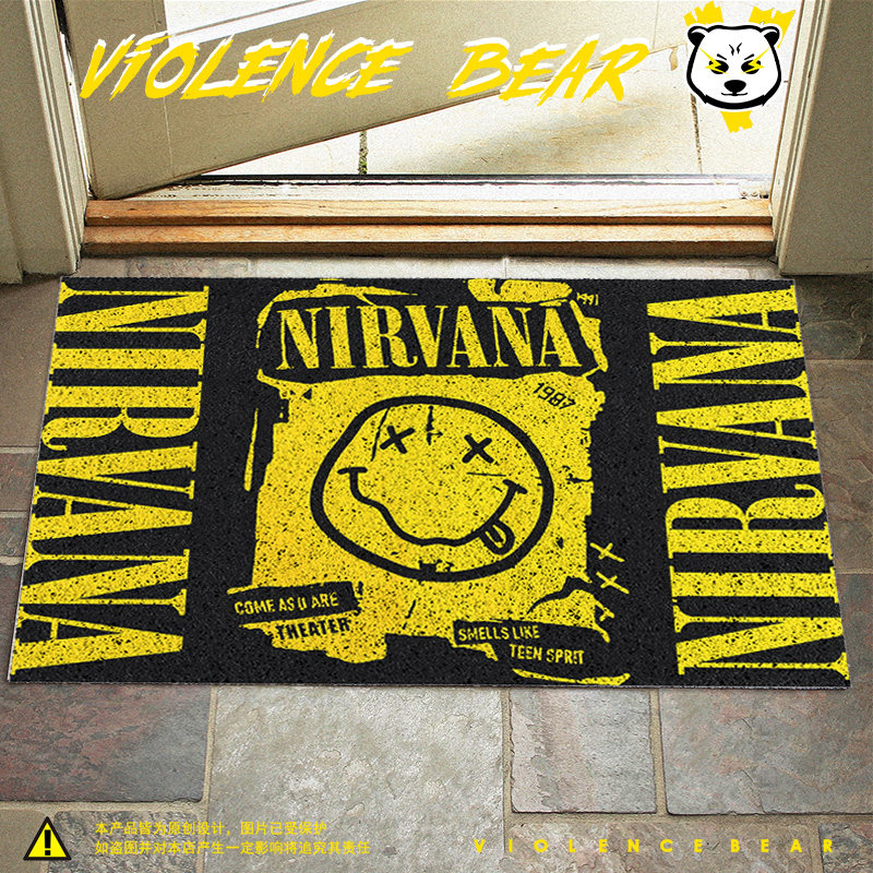 入户地垫现代轻奢 涅槃乐队柯本笑脸logo卧室门口脚踩垫吸水垫子