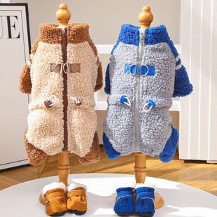 宠物猫咪狗狗衣服潮牌秋冬加厚四脚绒衣双面绒拉链宠物无毛猫用品