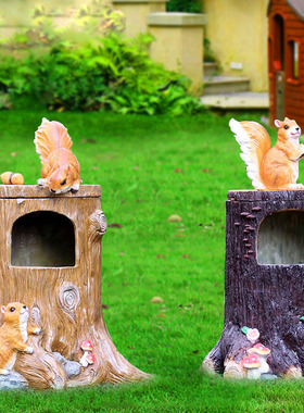 松鼠树桩垃圾桶摆件户外