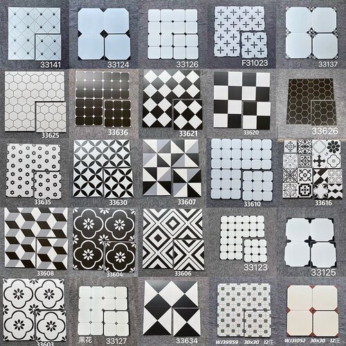 经典彩色网红黑白小花砖300x300