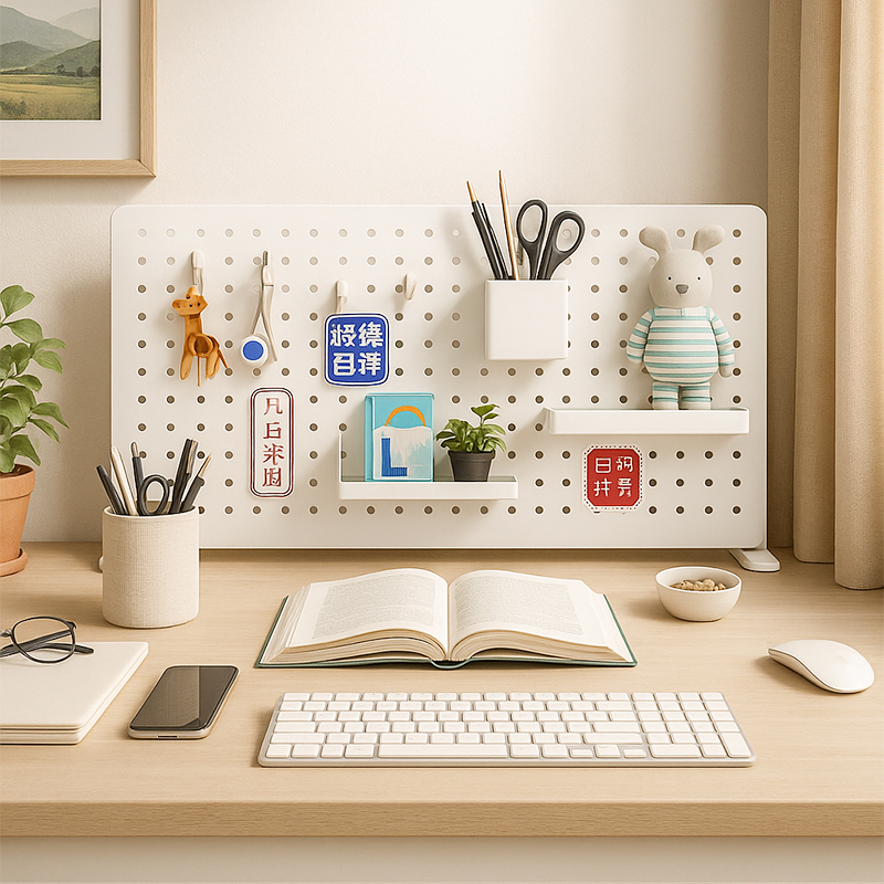 立式洞洞板学习书桌收纳层架金属办公桌上书架桌面免打孔置物架工