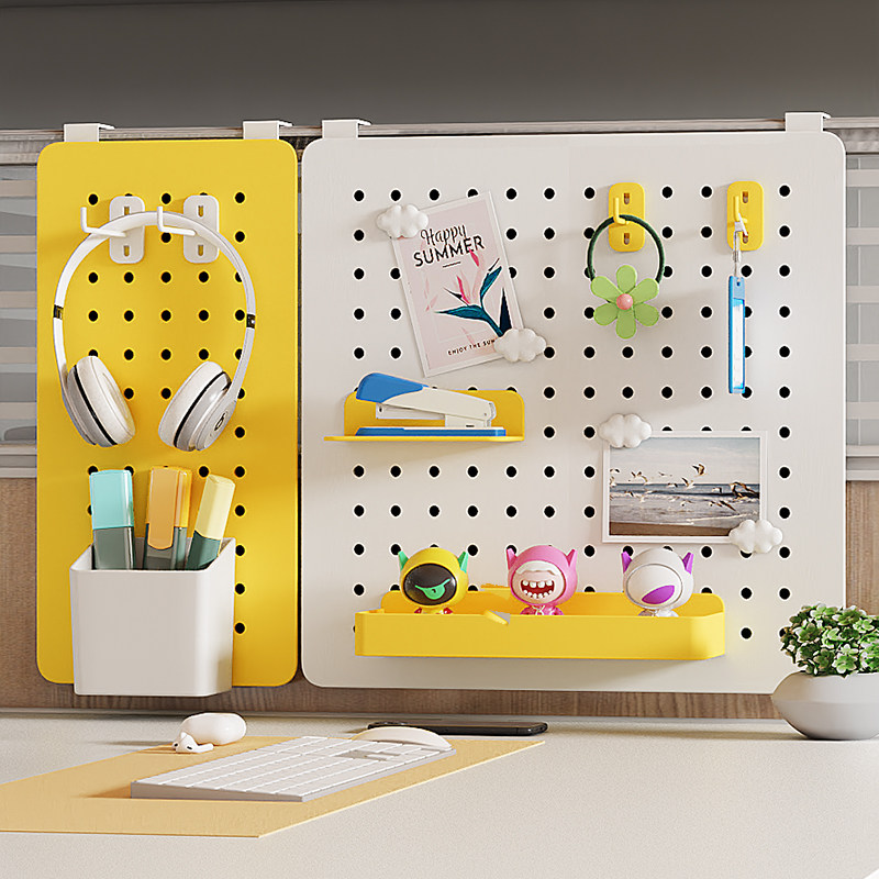 屏风悬挂式洞洞板办公桌免打孔置物架工位桌上收纳隔板办公室神器