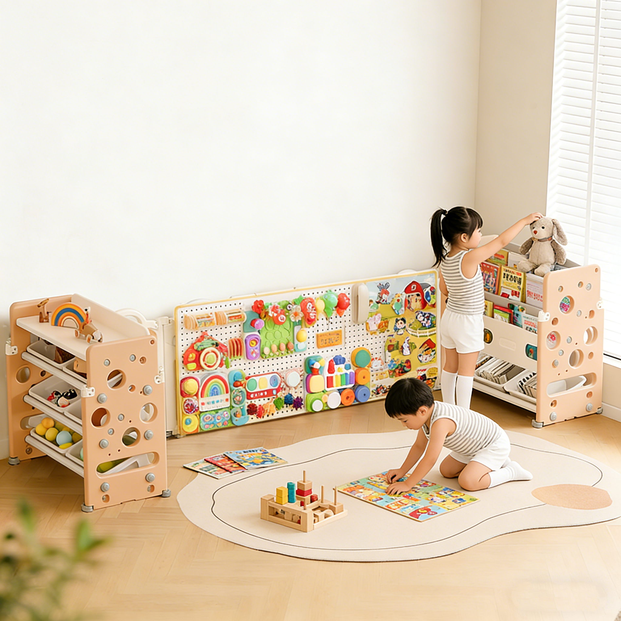 宝宝书架婴儿洞洞板忙碌板围栏蒙氏过家儿童玩具收纳客厅靠墙架柜,收纳整理,收纳洞洞板,淘宝优惠券,粉丝福利购,淘宝优惠卷