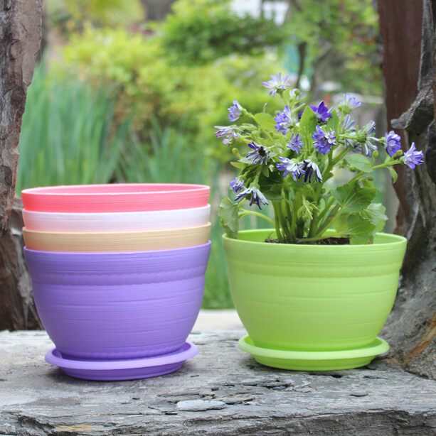 陶土风格圆形花盆 环保树脂塑料花盆 塑料阳台花盆 种菜盆送托盘