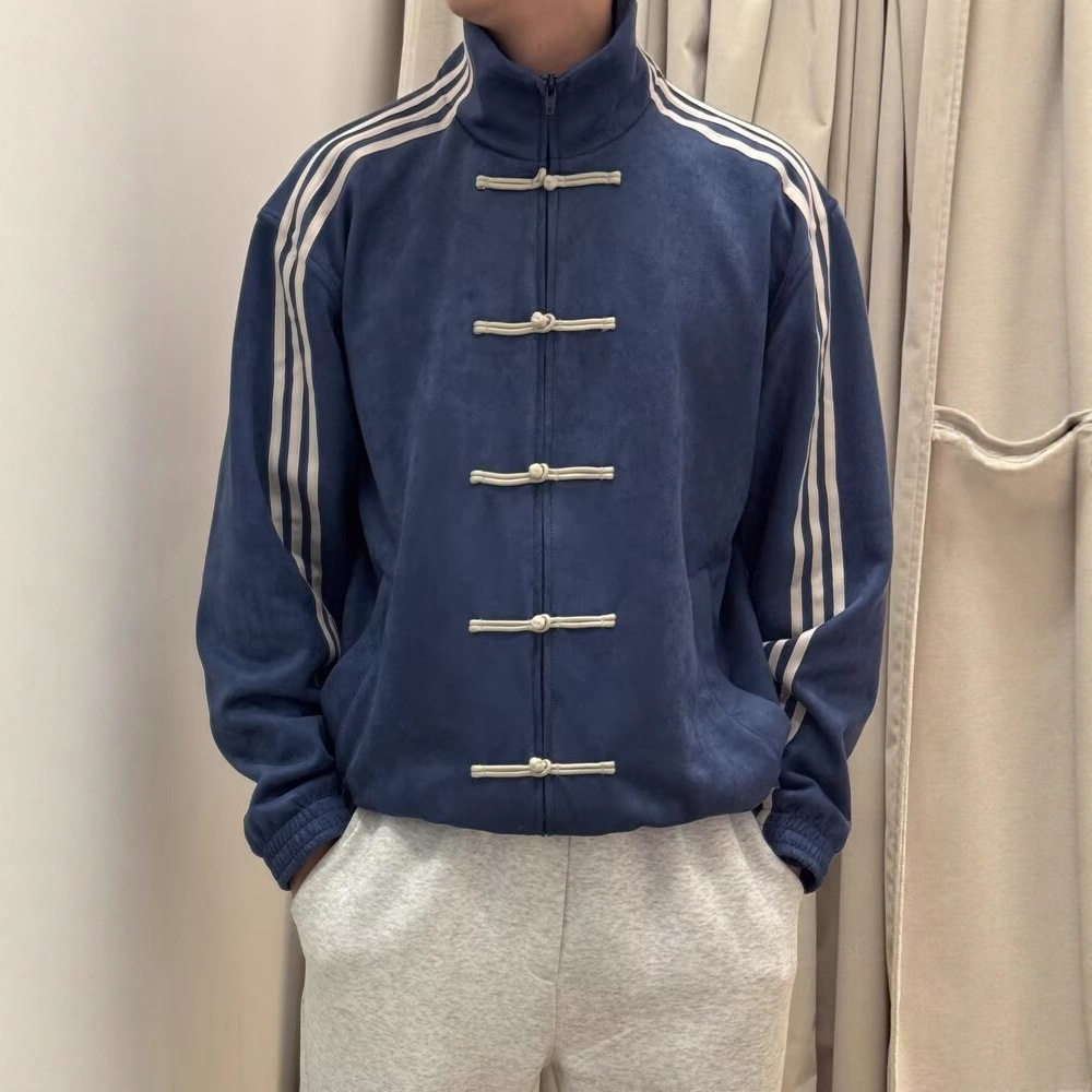 新中式国风盘扣外套男款春季设计感立领棒球服三条杠运动开衫夹克