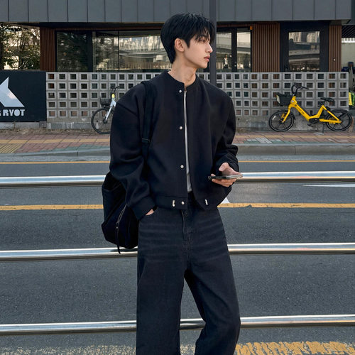 短款夹克男士2026新款秋春季宽松棒球领外套韩系cleanfit上衣百搭