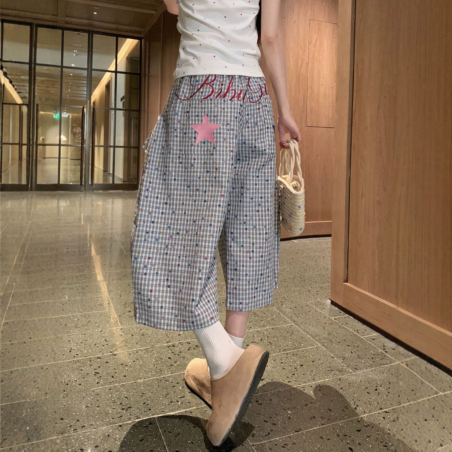 Y-C甜酷泰式辣妹波点七分短裤女夏季百搭宽松慵懒小个子裤子