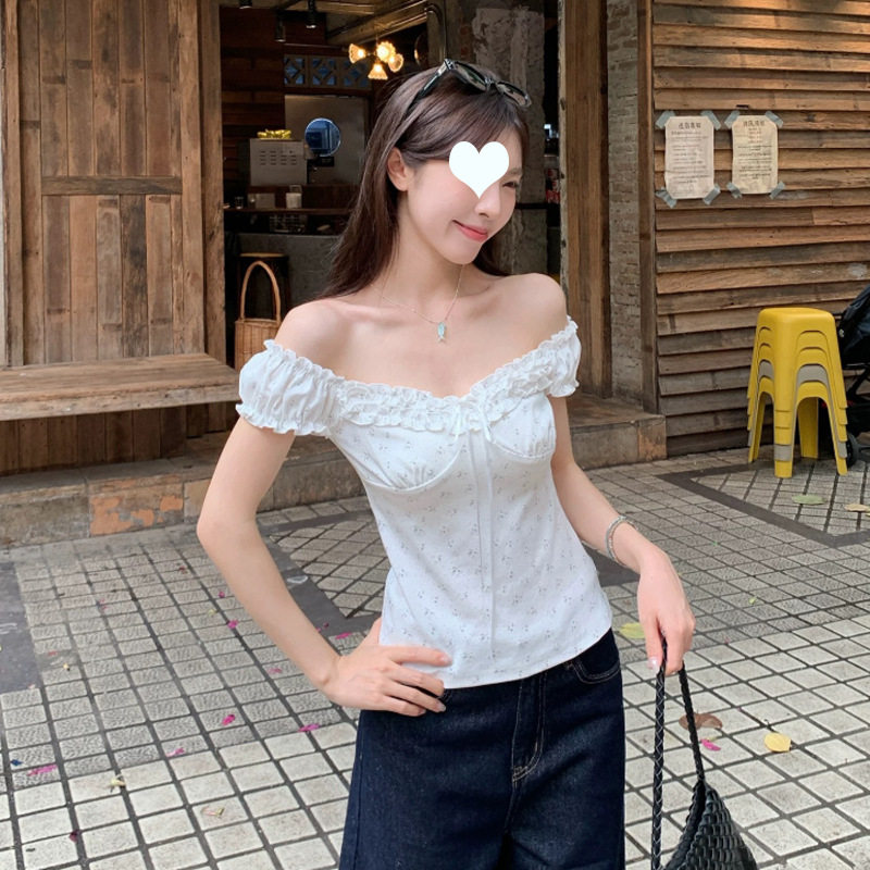 morningbloom碎花泡泡袖短袖T恤新款显瘦白色夏季小众设计感韩版
