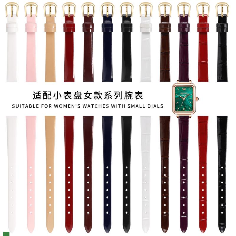 .适配原装女款真皮手表带亮面小尺寸牛皮细表带红色6891012mm薄