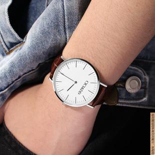 原厂代用CICI&DD男士石英手表时尚潮流腕表礼盒白壳白面黑带5593G