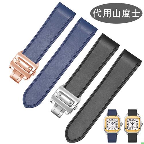 橡胶手表带适配卡地亚山度士SantoDs100系列中大号新款表带23mm