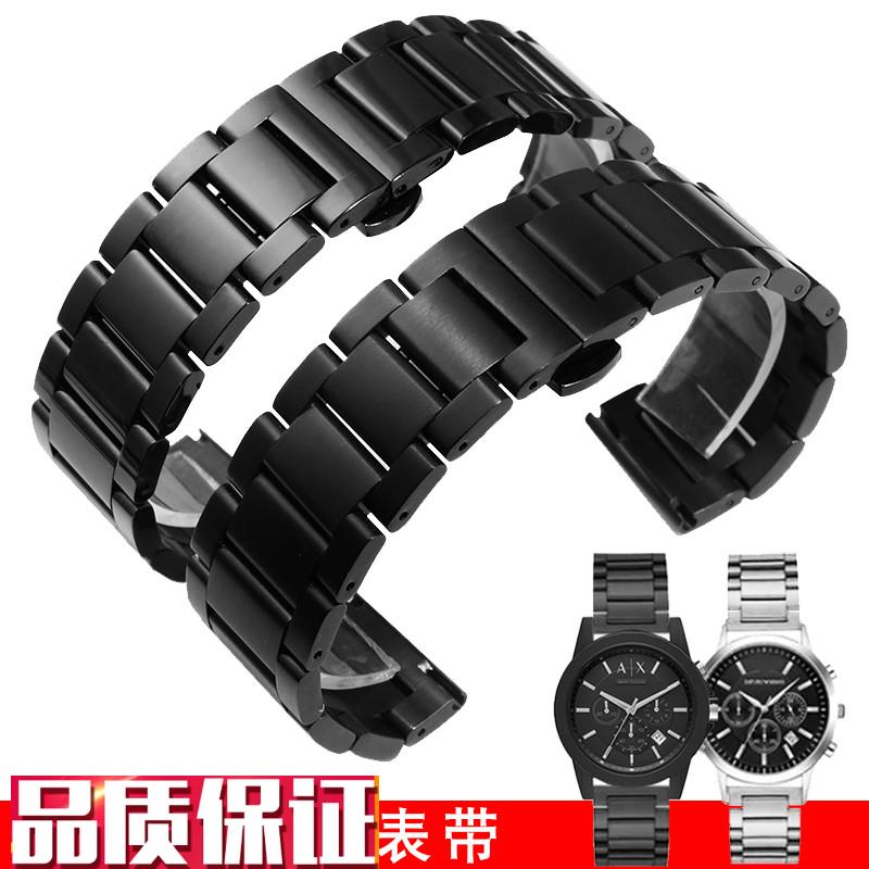 适配阿玛尼精钢手表带黑武士AX710571261124R2黑色不锈钢表链男