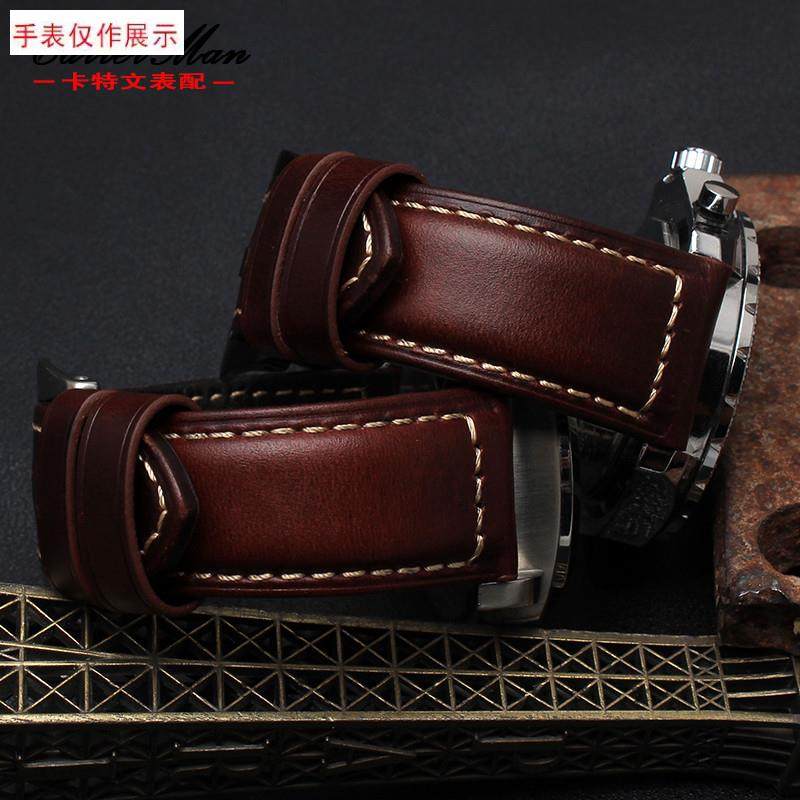 适用休闲牛皮表带沛纳海Fossil化石男士FS5088FTW11V142224mm