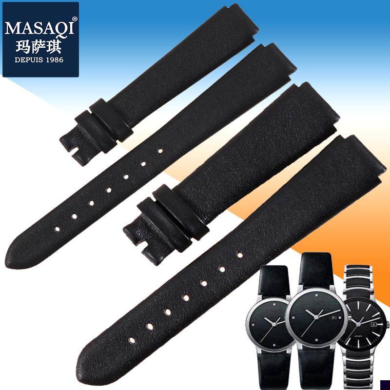 适用于雷达RADO晶萃真皮表带凸口女手表配件男牛皮表带黑色