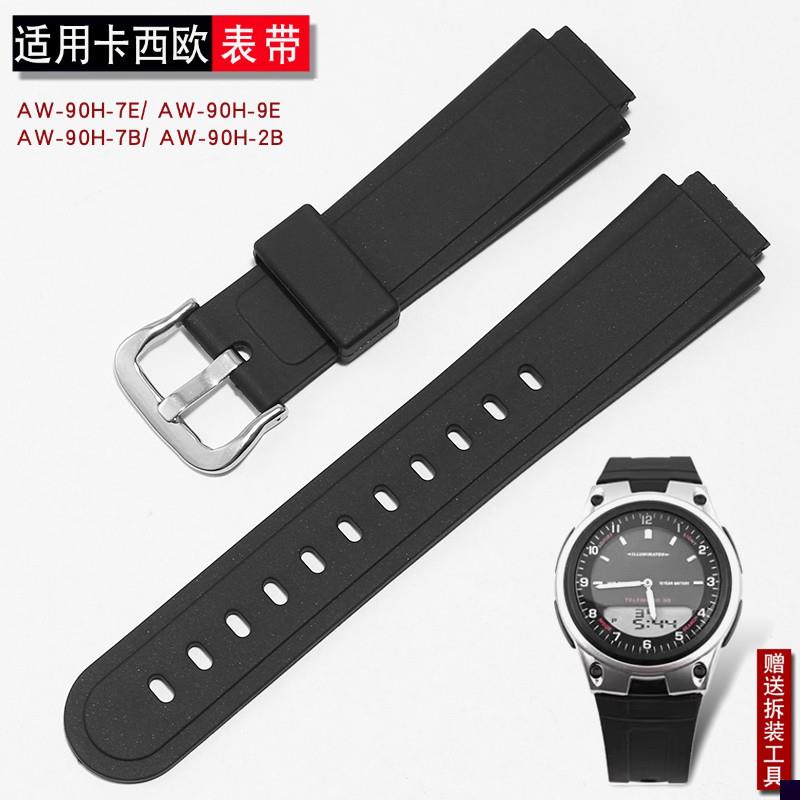 适用于Casio卡西欧AW-90手表表带7E/9E/7B/2B黑色橡胶手表带