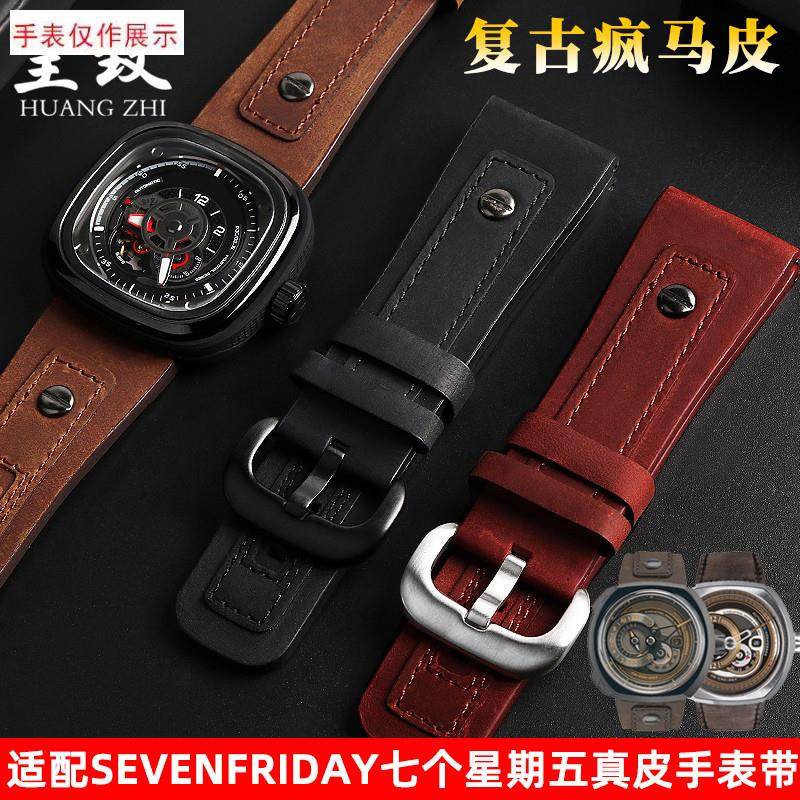 适用复古真皮b手表带个星期五P1/2M1/2/3Q2/03表链28mm真皮替换
