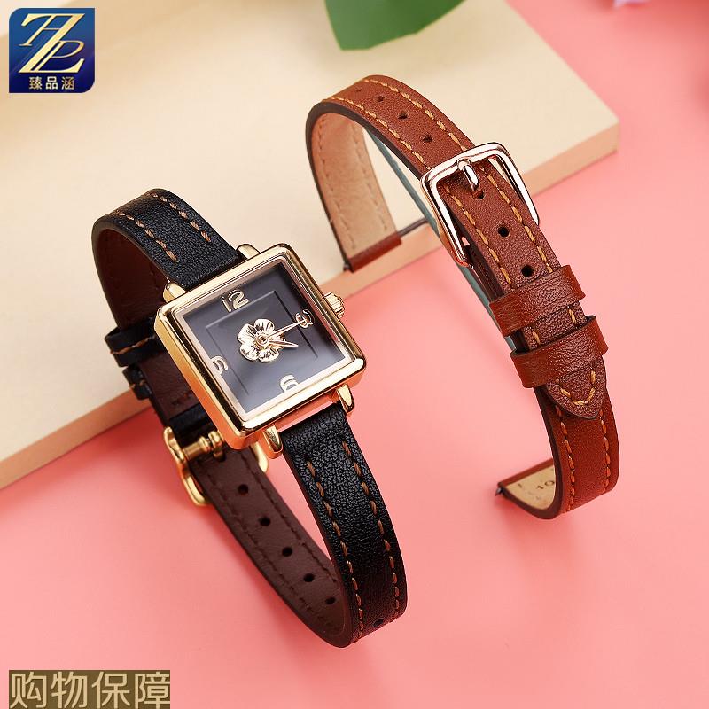适用COACH蔻驰CASS山茶花14504227/225/231小方糖真皮手表带配件