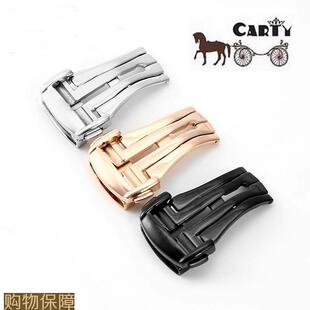 适配欧米茄表扣蝶飞海马超霸双按蝴蝶扣真皮表带配件精钢折叠扣