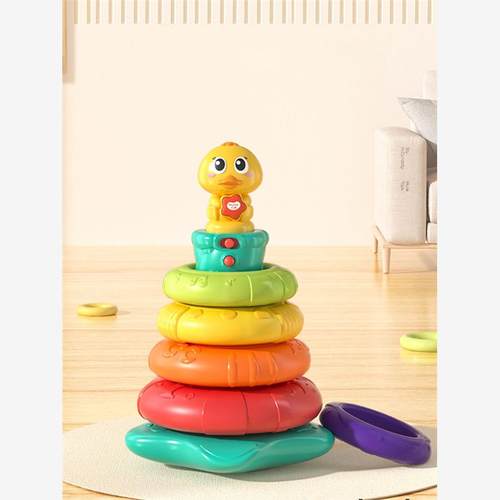 汇乐彩虹叠叠鸭婴儿圈套