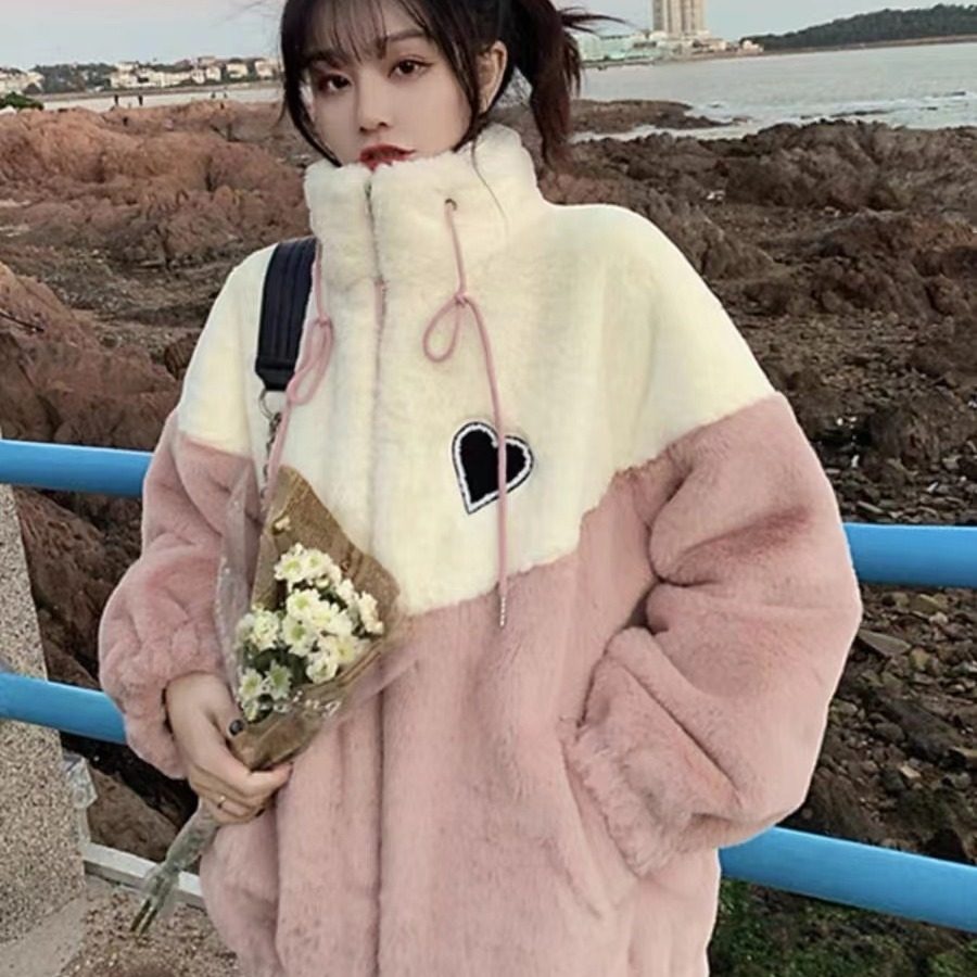 加绒加厚羊羔毛卫衣少女2025秋冬装初中高中学生棉衣棉服外套