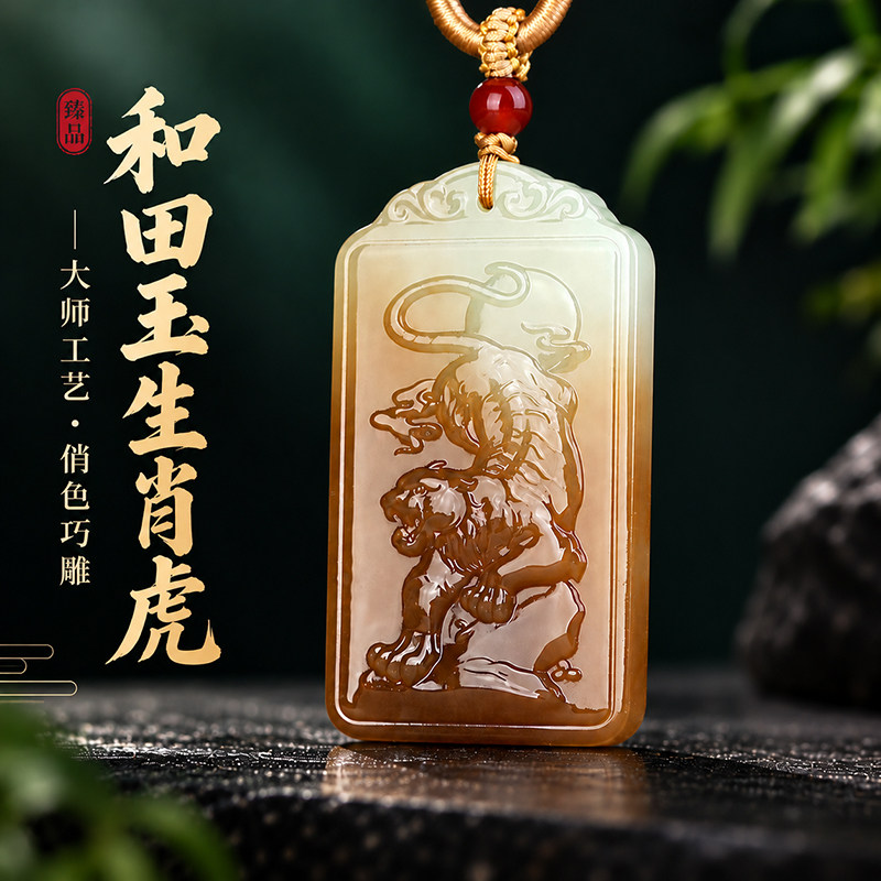 涵怡和田玉下山虎吊坠国风霸气